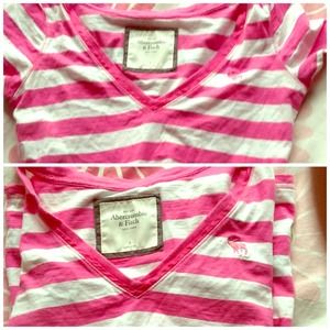 CUTE PINK STRIPED ABERCROMBIE SHORT SLEEVE SHIRT