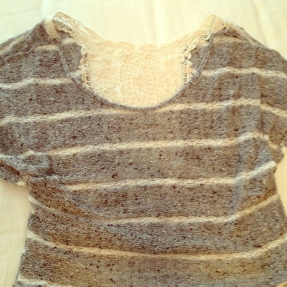 striped gray and white top crochet back