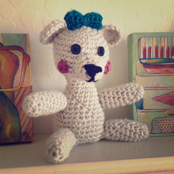 💛Sold💛 Custom ordered crochet bear with teal bow