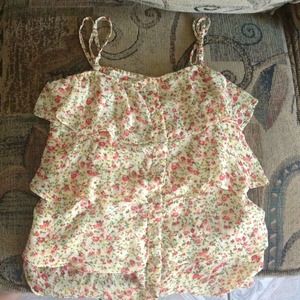 loose spaghetti strap, ruffle flower shirt