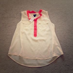 JCrew white and coral button tank
