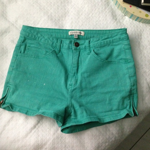 High waisted teal shorts