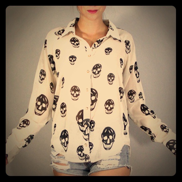 Skull chiffon blouse ivory color