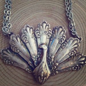 Pretty Peacock Necklace. Antique silver spoons