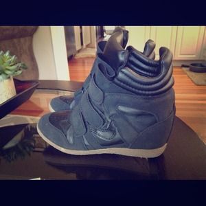 Black wedge sneakers with leather vest bundle