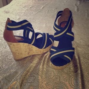 Navy and Tan wedges