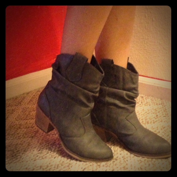 Grey leather booties