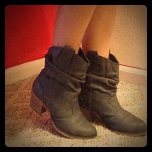 Grey leather booties