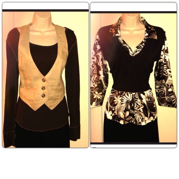 linen beige vest and brown and white shirt bundle