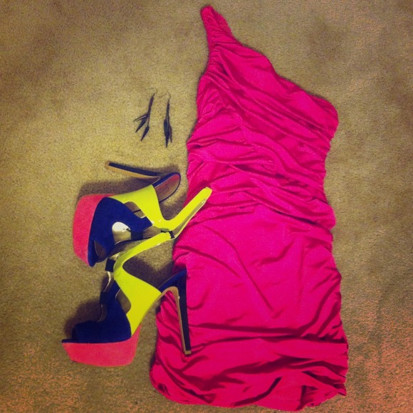 pink one shoulder dress club/formal