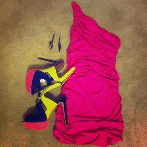pink one shoulder dress club/formal