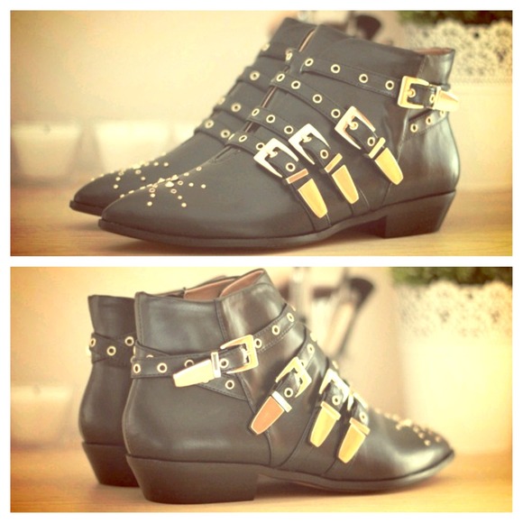 ZARA black studded ankle boots w/ buckles size 39