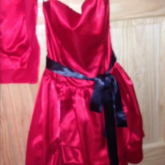 Short red satin dress