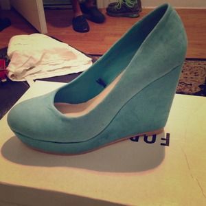Powder blue wedge heels