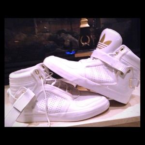 White Patent Leather Adidas Shoes with snake trim!