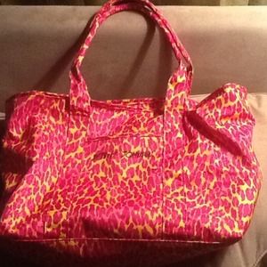 Pink yellow & magenta leopard print tote/weekender