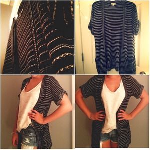 silence + noise Striped Knit Short-Sleeve Cardigan