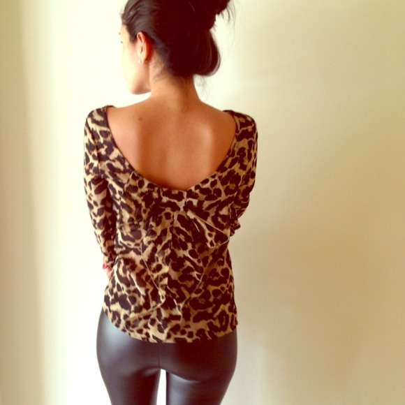 Animal Print Low Back Bow Blouse