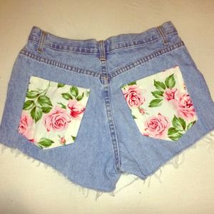 Distressed Floral High Waste Shorts
