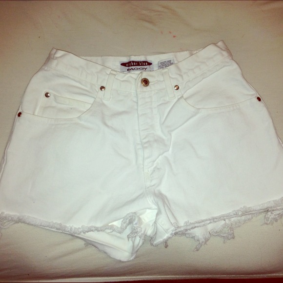 White Semi Distressed High Waste Shorts