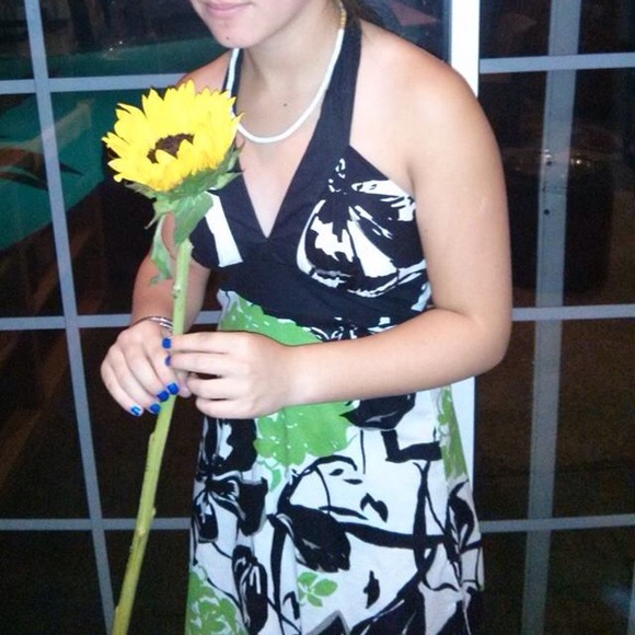 Black, Green, and White Halter Dress - Picture 2 of 2