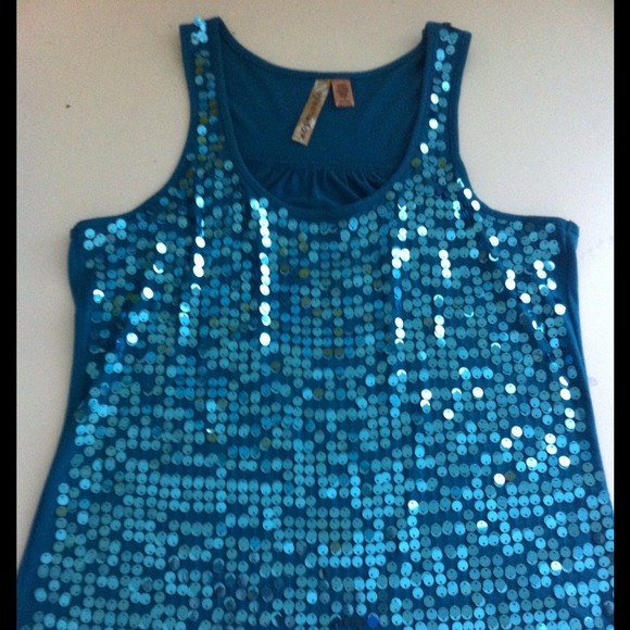 Teal Sequined Tank Top, Size XL