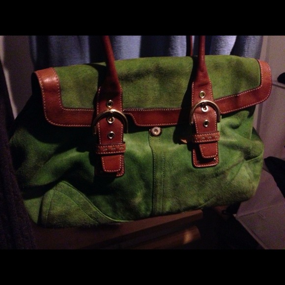 Coach emerald green suede handbag