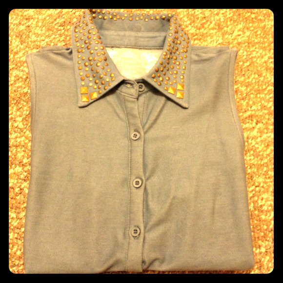 SOLD IN BUNDLE Studded collar denim blue shirt