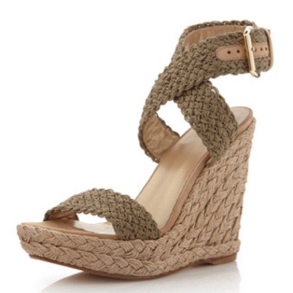 Stuart Weitzman Alex Swamp Crochet Wedge Sandal