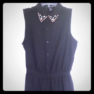 NWT New w Tags - Black Romper w Bejeweled collar