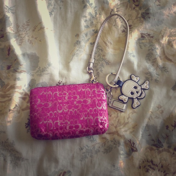 Pink Coach Wristlet with Skull Keychain