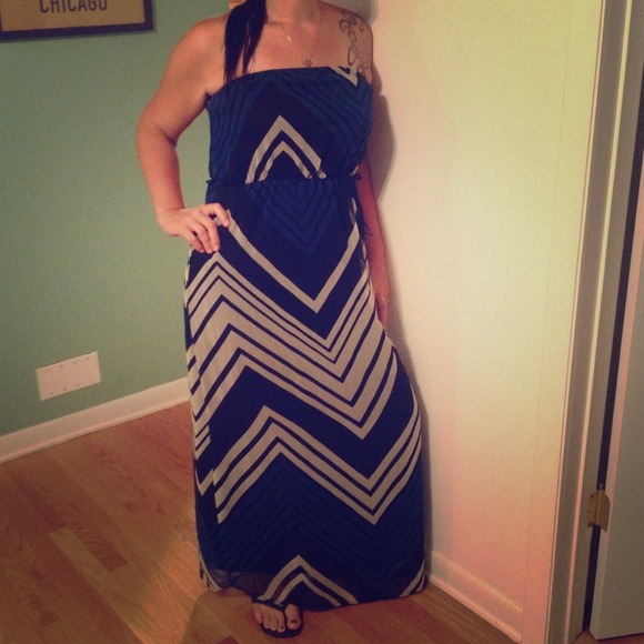 HOLD!! Blue, White, and Black Chevron Maxi