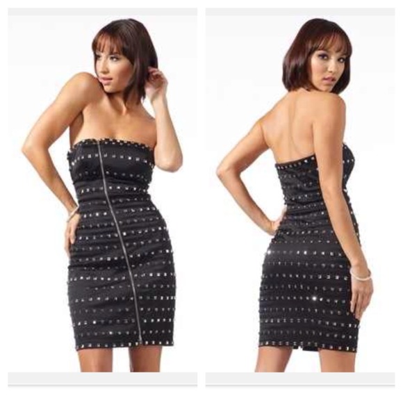 Bebe Studded Trapunto Strapless Dress
