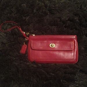 Coach leather red wristlet