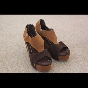 Brown suede wedge shoes