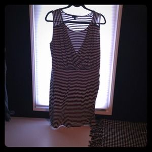 Black and white thin striped wrap dress