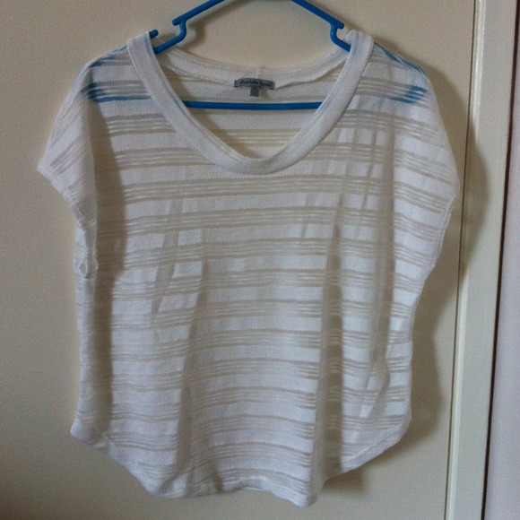 ❎sold!XS White striped see thru loose tee❎