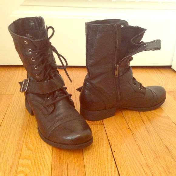 Never worn Nine West black leather combat boots