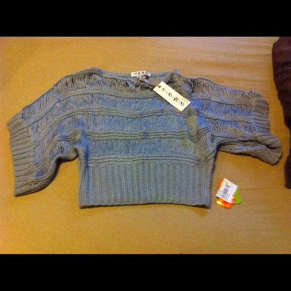 Gray short shredded sweater top
