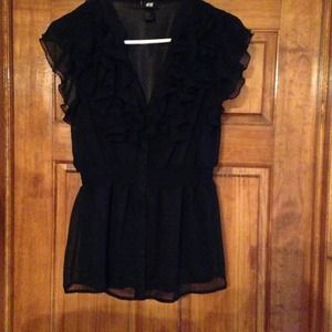 H&M ruffled collared black dress shirt
