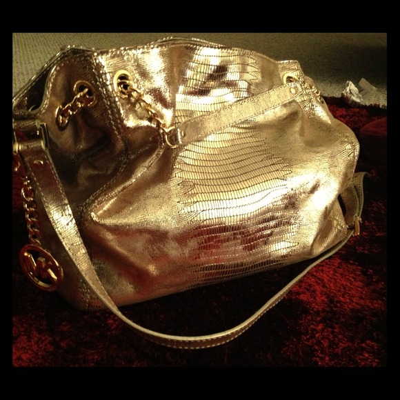 Authentic Michael Kors Large Gold Leathery Bag