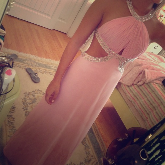 Light pink size 2 prom dress bead work throughout