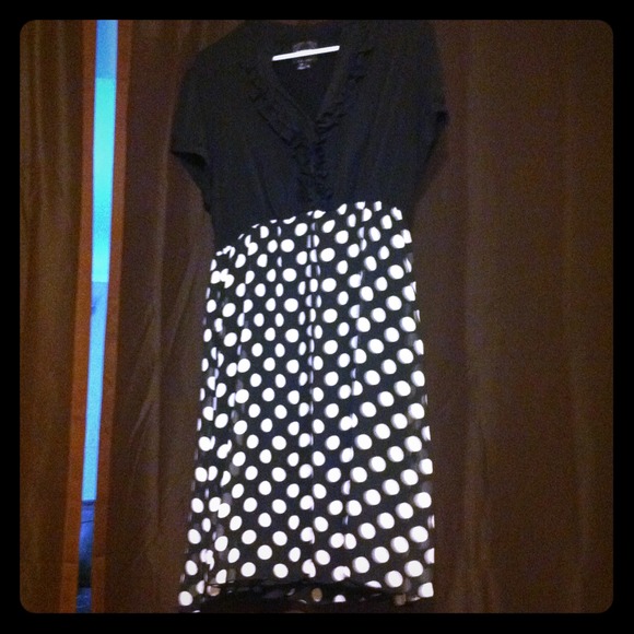 Black and white polkadot office dress.