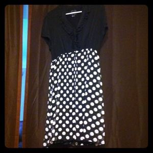 Black and white polkadot office dress.