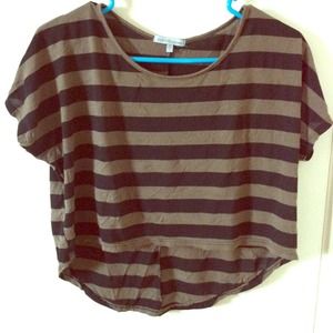 xs brown black striped hi lo crop tee