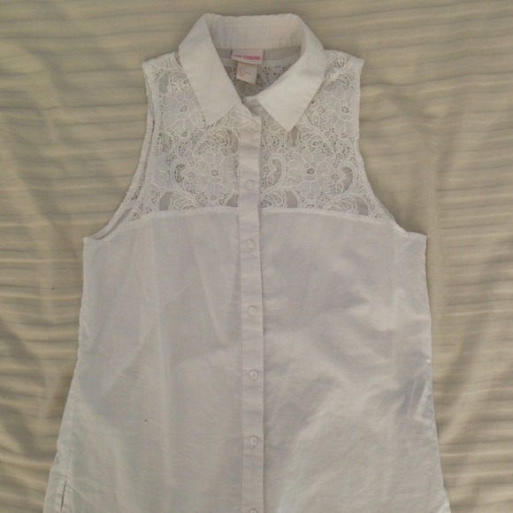 White lace button up