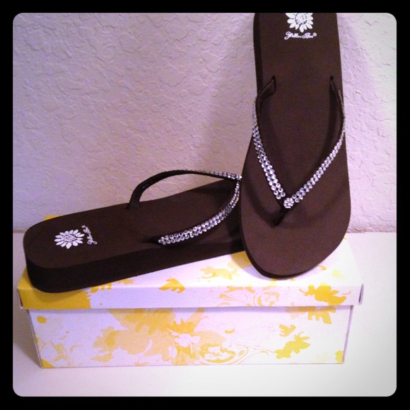 Yellow box flip flops