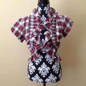 Plaid short sleeve jacket size small