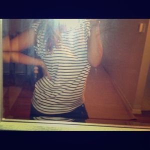 Striped t with embellished shoulders