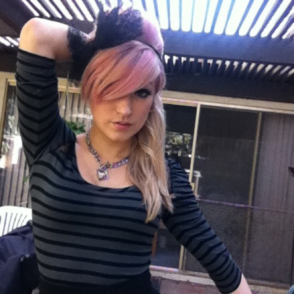 New Striped Top w/ Ruching & Mesh Polka Dot Detail